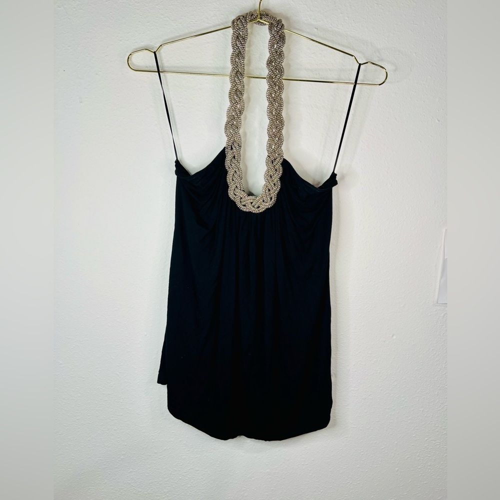 Spense Black Blouse with Chain Halter Top
